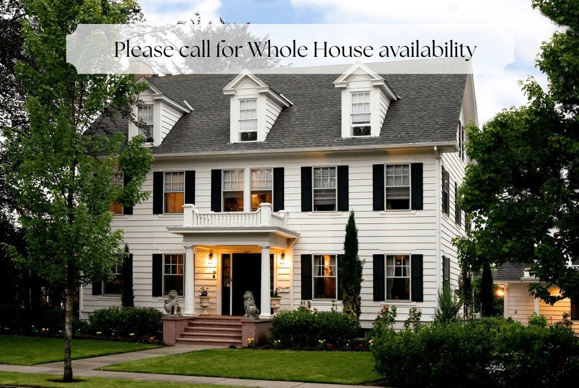 Front of house with Please call for whole house availability on it.