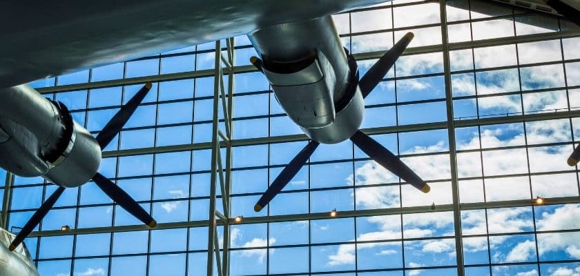air propellers on wing plane at aerospace museum