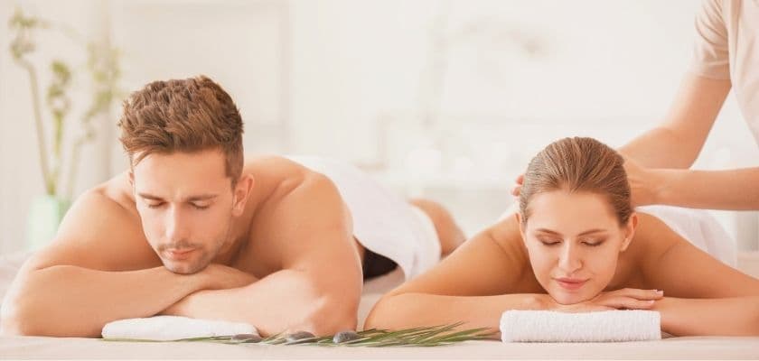 young people having massage in spa salon