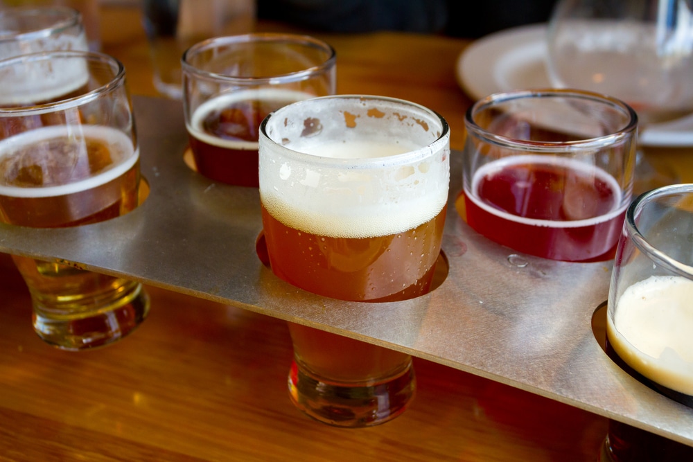 flight of craft beer at local McMinnville Breweries like Golden Valley Brewery
